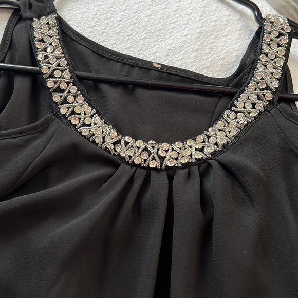 Black rhinestone cold shoulder flutter sleeve top small - Picture 2 of 3